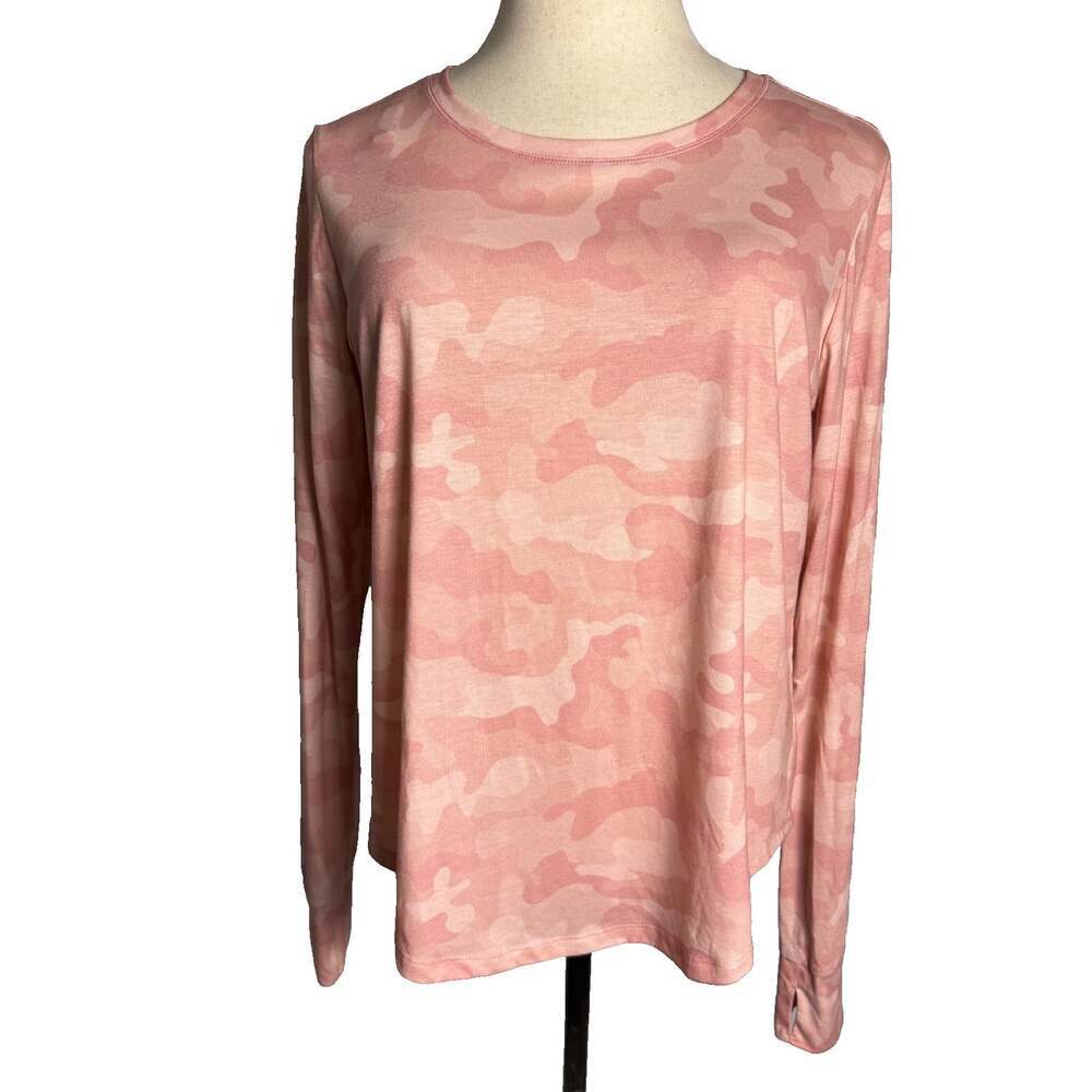 Zelos Women's Long Sleeve Athletic Shirt XL Pink Camo Crew Neck Thumb Holes